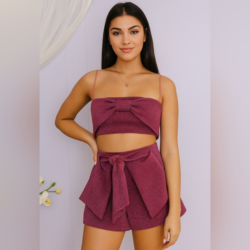 Women's Sparkly Dusty rose Set with bow tie detail